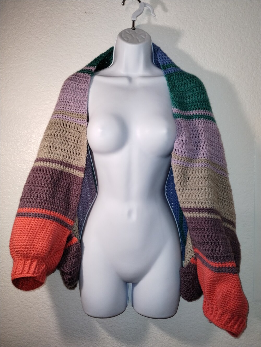 Handknitted Shrug Orange Blue Lavender Green Brown